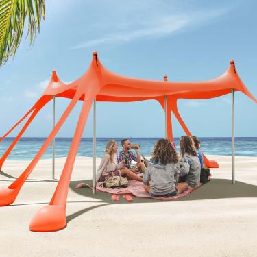Imagem de Gardentime Tenda De Praia Com Cobertura Para Sol, 3X3 Metros, Proteção Fps 50+, Portátil, Sombra, 8 Sacos Areia, 4 Varas, 2 Pás Estaca Chão Acampamento Ao Ar Livre, Quintal, Pesca, Piquenique, Laran