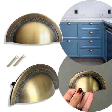 Imagem de 4 Puxadores concha Shell p/ móveis, Dourado fosco-64mm - Compras Fácei