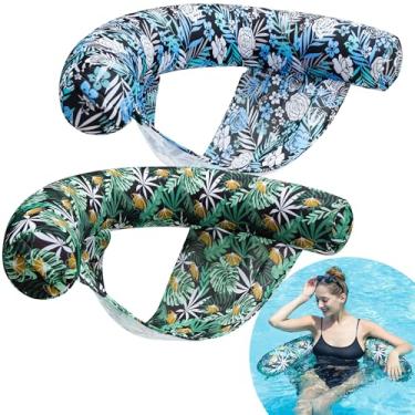 Imagem de FindUWill Cadeira Inflável Para Piscina - Pacote Com 2 Cadeiras De Tecido Para Piscina Com Boia E Tipoia, Cadeiras De Natação Para Macarrão, Boias Para Piscina, Boias Para Piscina Para Adultos (Azul