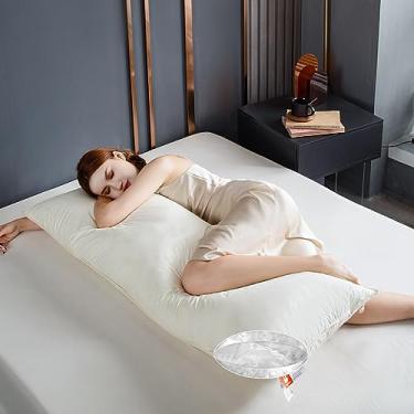 Imagem de Travesseiro de pluma de ganso firme para adultos, grande, longo, para quem dorme de lado, travesseiro respirável de corpo inteiro para cama com revestimento 100% algodão orgânico à prova de penas