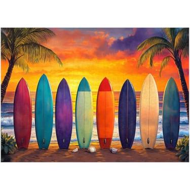 Imagem de Beach Sunset 1000 Piece Puzzle for Adults, PICKFORU Summer Seaside Surfboard Jigsaw Puzzles, Colorful Hard Beach Vacation Theme as Art Decor