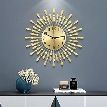 Imagem de JUGV Relógio de parede grande dourado de 61 cm para decoração de sala de estar, mostrador de pétalas de metal silencioso, sem tique-taque, relógios de parede grandes de vidro, preto para quarto