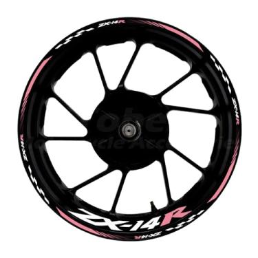 Imagem de Awonderful Kit de listras refletivas para motocicleta, adesivos de aro de roda de vinil compatíveis com Kawasaki ZX-14R 2006-2021 (rosa)