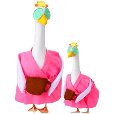 Imagem de Outus Roupão de banho feminino conjunto de roupas de ganso inclui chapéu de roupão vermelho rosa e máscara de olho de pepino, roupas engraçadas de ganso para varanda de ganso ao ar livre, jardim