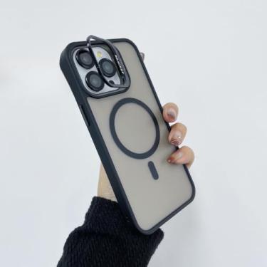 Imagem de Aplicável para capa magnética para celular iPhone16 Pro Max, conjuntos de suportes para lentes foscas, preto, para iPhone 13 Pro Max