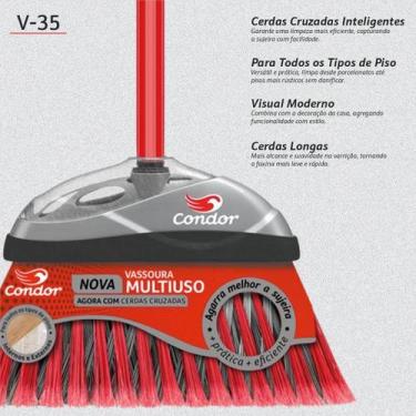 Imagem de Vassoura Multiuso Varre Fácil Com Cabo Cerdas Sintetica Cruzadas Agarr