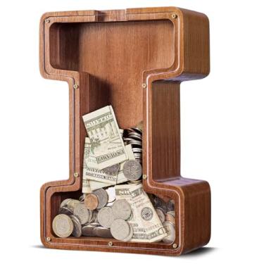 Imagem de ELX Cofrinho extra grande de madeira de 30,5 cm para crianças, cofrinho personalizado, caixa econômica segura e durável para crianças, presente para meninos e meninas (30 cm I)