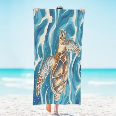 Imagem de KOBLEN Toalha de praia de tartarugas grandes - para mulheres e meninas, toalha de microfibra leve à prova de areia de secagem rápida, 78 x 154 cm, adequada para piscina e ioga toalha de banho