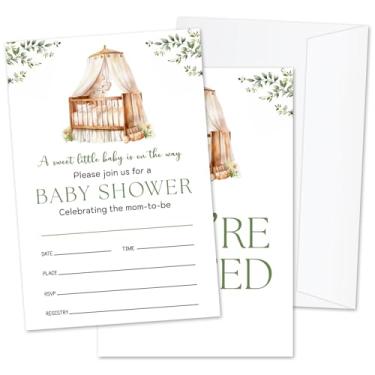 Imagem de ZSHFMY Convites para chá de bebê, convites de festa de revelação de gênero boêmio para meninos e meninas, 25 conjuntos de cartões de convite com envelopes, decorações de artigos de festa de anúncio de