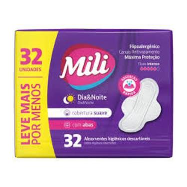 Imagem de Absorvente Mili Dia e Noite com abas, cobertura suave, 32 unidades, Ro
