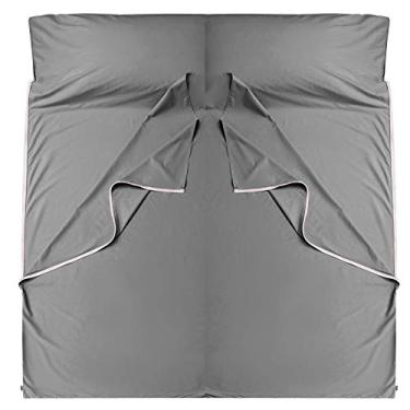 Imagem de Cozysilk Marca - Forro de saco de dormir de algodão com zíper GANNAFEE - Lençol de viagem 100% algodão saco de dormir adulto - Saco de dormir de viagem para hotéis acampamento caminhadas (duplo - 180