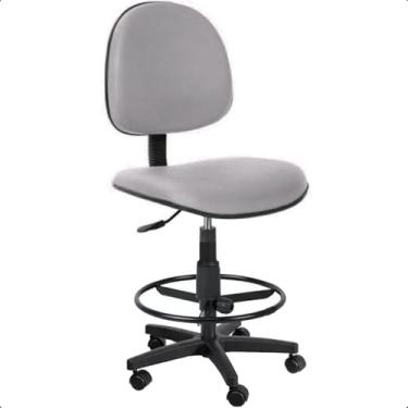 Imagem de Cadeira Caixa Alta Executiva Cinza Claro de Escritório Courvin Rodízios Aro de Aço Ergonômica - Home Gourmet