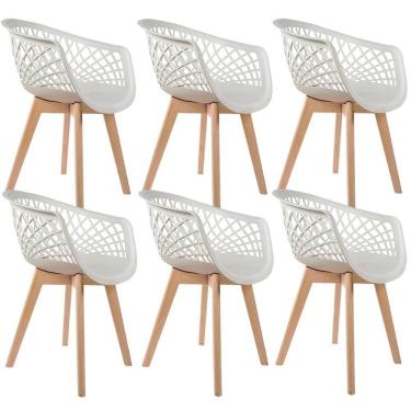 Imagem de Kit 06 Cadeiras Madri Com Base De Madeira E01 Branco