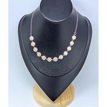 Imagem de Colar Choker Feminino Margarida flor girassol colorido Branca folheado a Prata Inspiração Verão acessórios Moda