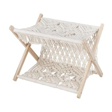 Imagem de Ｂｅｓｇａ Porta-revistas de macramê, estilo boho, suporte de armazenamento, porta-arquivos rústico dobrável, suporte de exposição de livros para berçário, 34x24x25cm