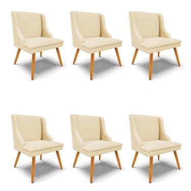 Imagem de Kit 6 Cadeiras Estofadas Para Sala De Jantar Pés Palito Lia Veludo Off White Luxo - Ibiza