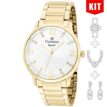 Imagem de Relógio Champion Kit Feminino Dourado Analógico Cn25556w