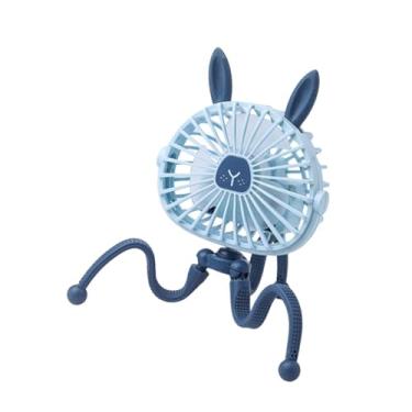 Imagem de Generic Ventilador de mesa com 3 engrenagens ajustáveis, leve e multifuncional com ventilador leve para carrinho de bebê para casa, escritório, bicicleta, Orelhas de Coelho Azuis