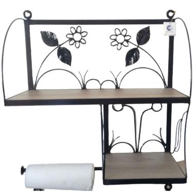 Imagem de Suporte Prateleira Ferro Cor Preta Duplo Cozinha Flores