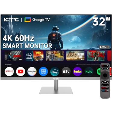 Imagem de KTC Monitor inteligente 4K de 32 polegadas com sistema Google TV UHD 3440 x 2560P Hey Google Voice Remote Netflix licenciado Dolby Audio HDR KVM Tecnologia WiFi Bluetooth 65W PD tipo C Carregador