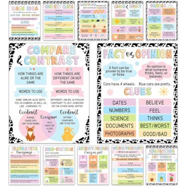 Imagem de QOUBAI 12 peças de pôsteres de sala de aula de compreensão de leitura coloridos artes em inglês quadro de avisos decoração de gráfico pôster de canto de leitura para decoração de parede do ensino