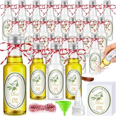 Imagem de Blushtier Conjunto de 24 garrafas de azeite de oliva de plástico de 50 ml com tampa de ponta transparente, tampas e rótulos, mini dispensador vazio transparente para armazenamento de molho de suco de