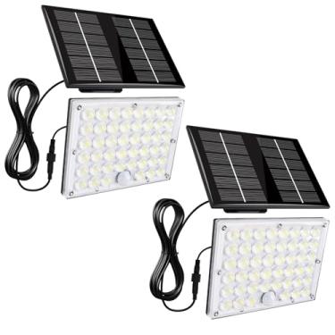 Imagem de Aialun 184 holofotes solares de LED para ambientes externos, holofotes alimentados por energia solar com sensor de movimento com cabo de 5 metros, IP65 à prova d'água, 3 modos do anoitecer ao