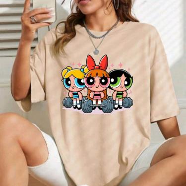 Imagem de Camiseta Longa Oversized Academia Fitness Gym Super Poderosas Bege