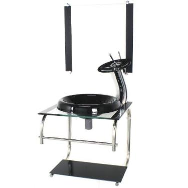 Imagem de Gabinete de vidro 40cm inox chapeu preto com torneira cascata - Cubas 