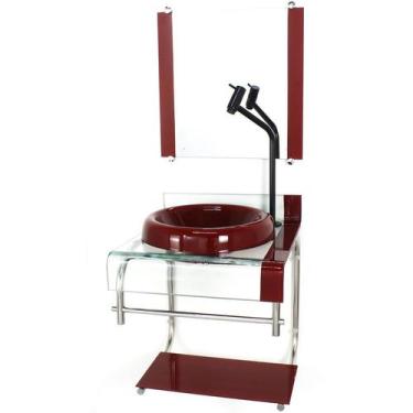 Imagem de Gabinete de vidro 40cm para banheiro curvado duplo inox cuba chapéu ve