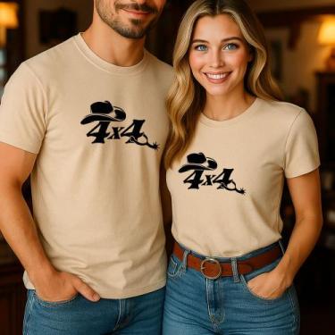 Imagem de Camiseta Algodão Unissex Estampa 4x4 Espora Chapéu Casal Country Cowbo