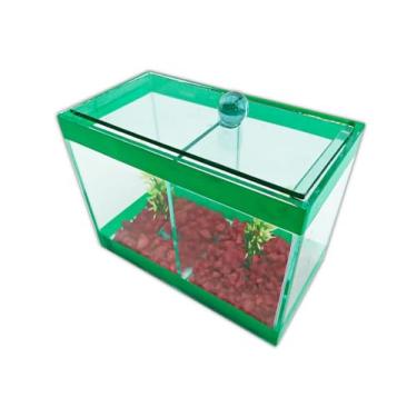 Imagem de Aquário Beteira Dupla Decorado 17x9x13 1,9L 2 Peixes Betas (Verde)