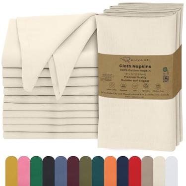 Imagem de RUVANTI Conjunto De 12 Guardanapos Pano Ruvanti, 45X45 Cm, 100% Algodão, Laváveis, Macios E Absorventes, Perfeitos Para Jantares Casamento, Natal Ação Graças - Branco Antigo