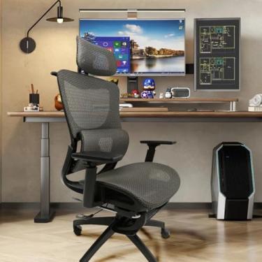 Imagem de Cadeira de escritório, design ergonômico com suporte lombar independente, malha respirável mesh, encosto de cabeça ajustável, apoio de pés 150kg BlidShop Preta