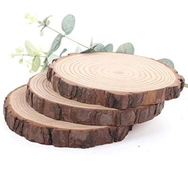 Imagem de Placas de madeira de pinheiro natural não tratadas sólidas fatias de madeira para casamentos, centros de mesa, projetos ou decoração DIY, Wooden, 3Pcs 6"-7", 1