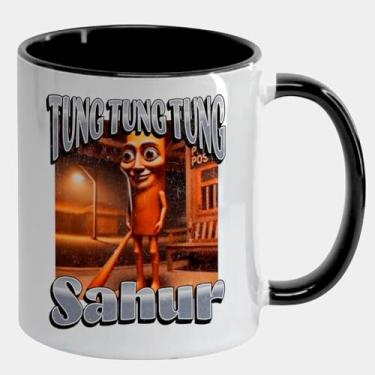 Imagem de Caneca Branca com Alça e Interna Preta 325ml - Tung Tung Sahur Funny Brainrot Meme