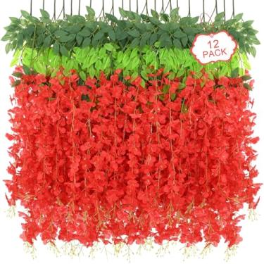 Imagem de Siyaluens Flores falsas para pendurar glicínias (12 peças, vermelho)