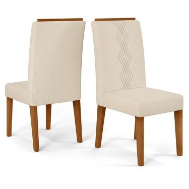Imagem de Kit 2 Cadeiras De Jantar Estofadas Yasmin Dj Moveis Linho Neve Freijo