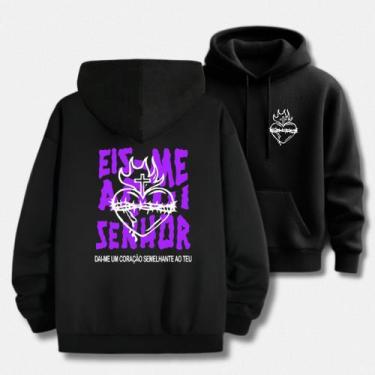 Imagem de Blusa Moletom Canguru Eis-me Aqui Senhor Estampado Gospel - Core Base,