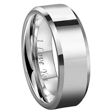Imagem de Aliança de casamento de carboneto de tungstênio prata / ouro 6 mm da Crownal, 8 mm, 10 mm, gravada I Love You Men com faixa escovada chanfrada nas bordas tamanho 4 a 17