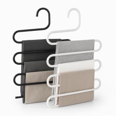 Imagem de Kit com 2 Cabides para Calças Blusas, em Aço Inoxidável Multiuso– Organizador Multifuncional com 5 Divisórias – Design Vertical Antiderrapante, Compacto, Durável Ideal para Ganhar Espaço Guarda-Roupas