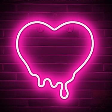 Imagem de Lumoonosity Sinal neon de coração - luz de coração derretido - rosa, placa LED de 22 x 22 cm com interruptor liga/desliga