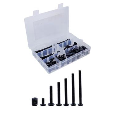Imagem de Savagrow M6 70 peças de parafusos sextavados de cabeça chata, parafusos pretos e parafusos com kit sortido de ferragens para cama, móveis, cadeira e armários (kit de 15 mm/25 mm/35 mm/45 mm/55 mm/65