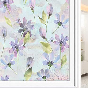 Imagem de Película de janela de privacidade de flores, textura de estilo floral, filme de vidro para sala de estar e escritório em casa, L90 x C 190 cm