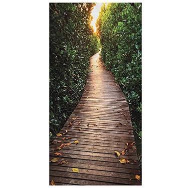 Imagem de Película de privacidade para janela de selva, janela decorativa 3D, decalques de vitrais, adesivo de janela aderente estática não adesivo, L90 x C 190 cm, marrom, verde, amarelo