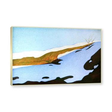 Imagem de Moldura dourada champanhe. Impressões de artistas famosos, (Snowmelt) por Hans Emmenegger, reprodução de impressões em tela de paisagem pôster para decoração de casa. 40 x 60 cm - 15,8 x 23,7 pol