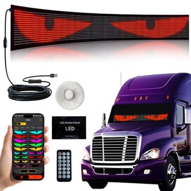 Imagem de Olhos de LED extragrandes de 132 cm x 19 cm para para-brisa de caminhão, luz de olho de diabo para para-brisas, painel de matriz de LED flexível para carro com aplicativo/controle remoto, luzes