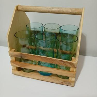 Imagem de Copos Artesanais Ecológicos de Garrafas Longneck de Vidro com Caixote de Madeira | Coleção, Presente Único, Decoração Sustentável