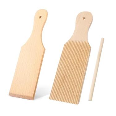 Imagem de 2 peças de tábuas de nhoque de madeira, ferramenta de massa caseira e picolés, faça você mesmo, massa caseira e manteiga antiaderente, rolo de nhoque, ferramentas de cozinha