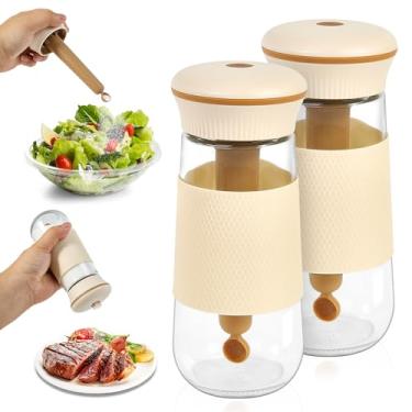 Imagem de Saleiro 2 em 1 para cozinha com colher medidora, potes de tempero de vidro sem BPA, agitação de 0,3 g e 1 g, recipiente de sal para decoração moderna de cozinha doméstica, enchimento fácil (2 peças)